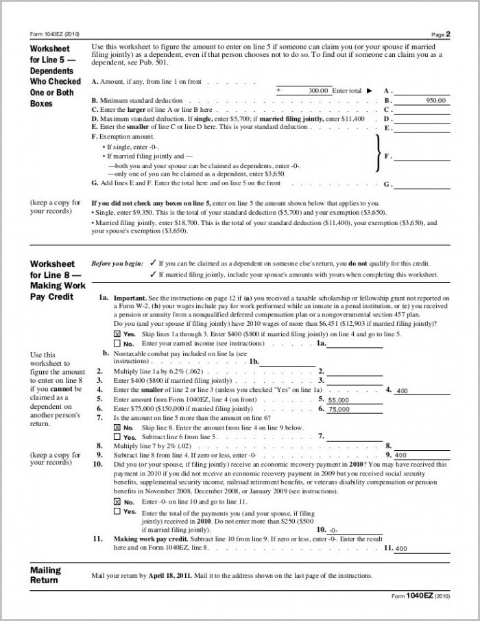 1040ez Form 2015 Worksheet On Back 1040ez Form 2015 Worksheet On Back
