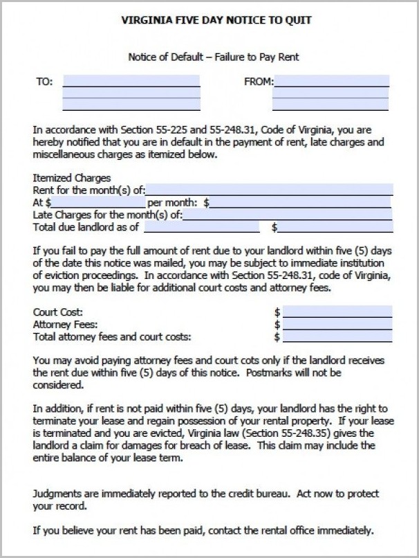 5 Day Eviction Notice Template Virginia 5 Day Eviction Notice Template Virginia