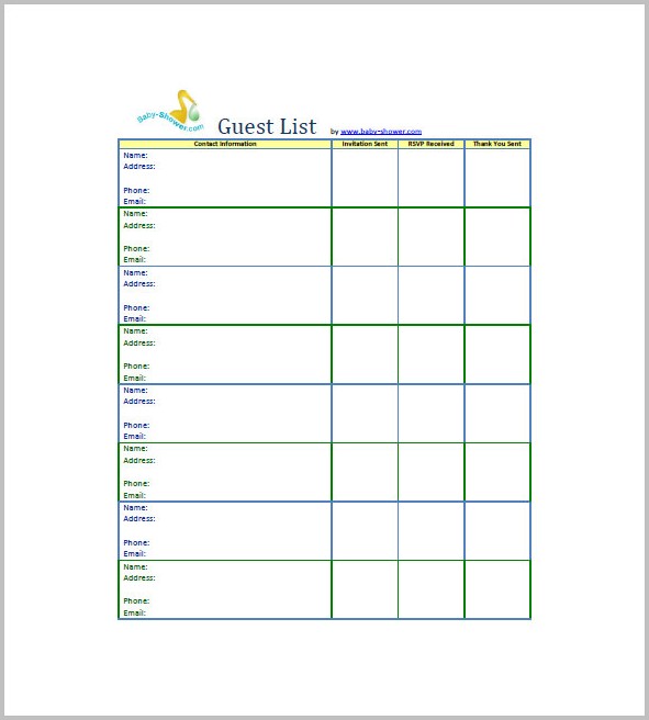 Baby Shower Invitation List Template Baby Shower Invitation List Template