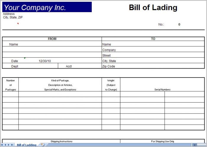Bill Of Lading Form Excel Free Bill Of Lading Form Excel Free