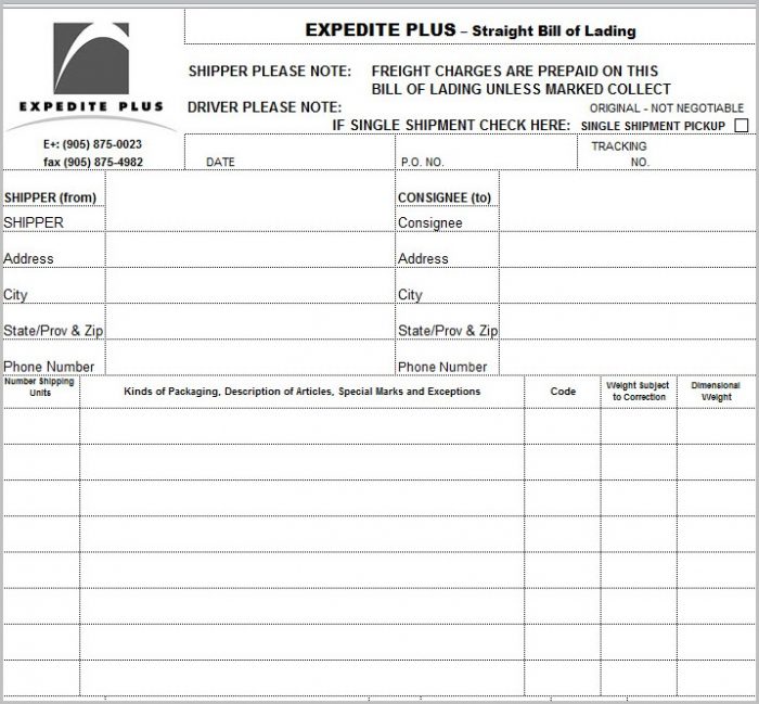 Bill Of Lading Format In Excel Bill Of Lading Format In Excel