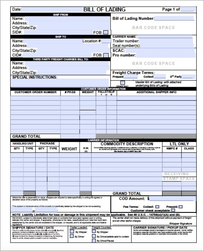 Bill Of Lading Format Word Bill Of Lading Format Word