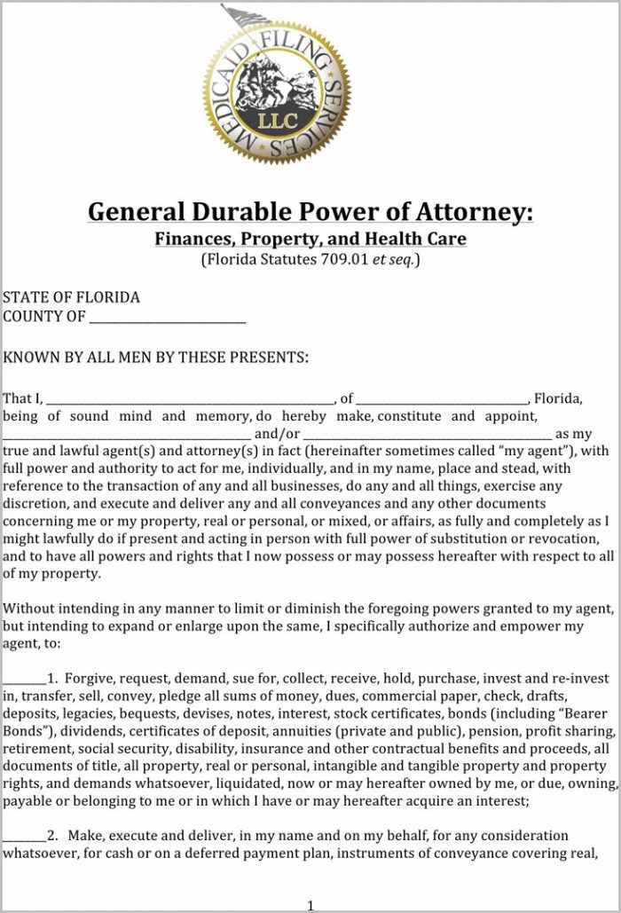 Blank Durable Power Of Attorney Form Florida Blank Durable Power Of Attorney Form Florida