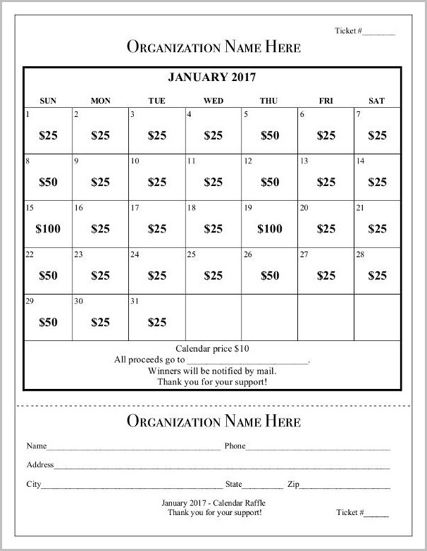 Calendar Raffle Ticket Template Calendar Raffle Ticket Template