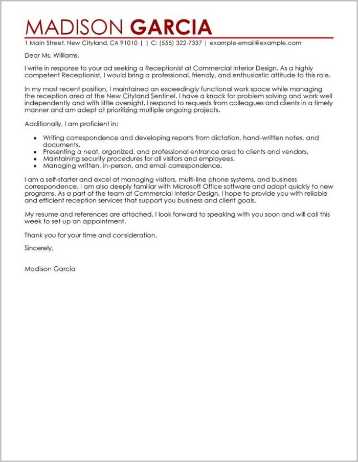 Cover Letter Template For Receptionist Job Cover Letter Template For Receptionist Job