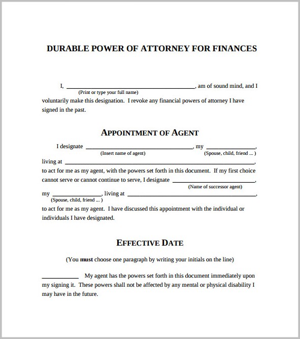 Durable Power Of Attorney Blank Form Durable Power Of Attorney Blank Form