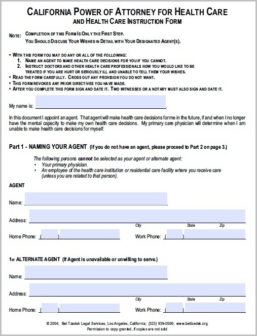Durable Power Of Attorney Form California Durable Power Of Attorney Form California