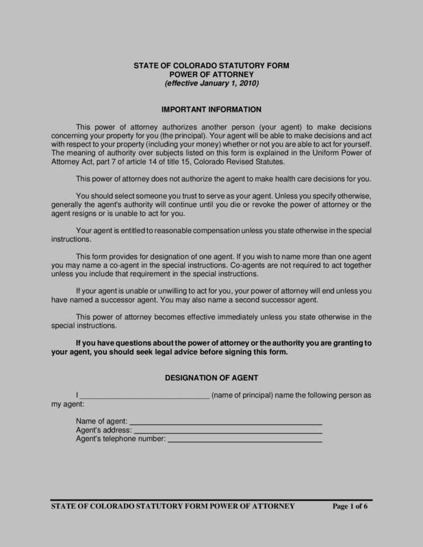 Durable Power Of Attorney Form Colorado Durable Power Of Attorney Form Colorado