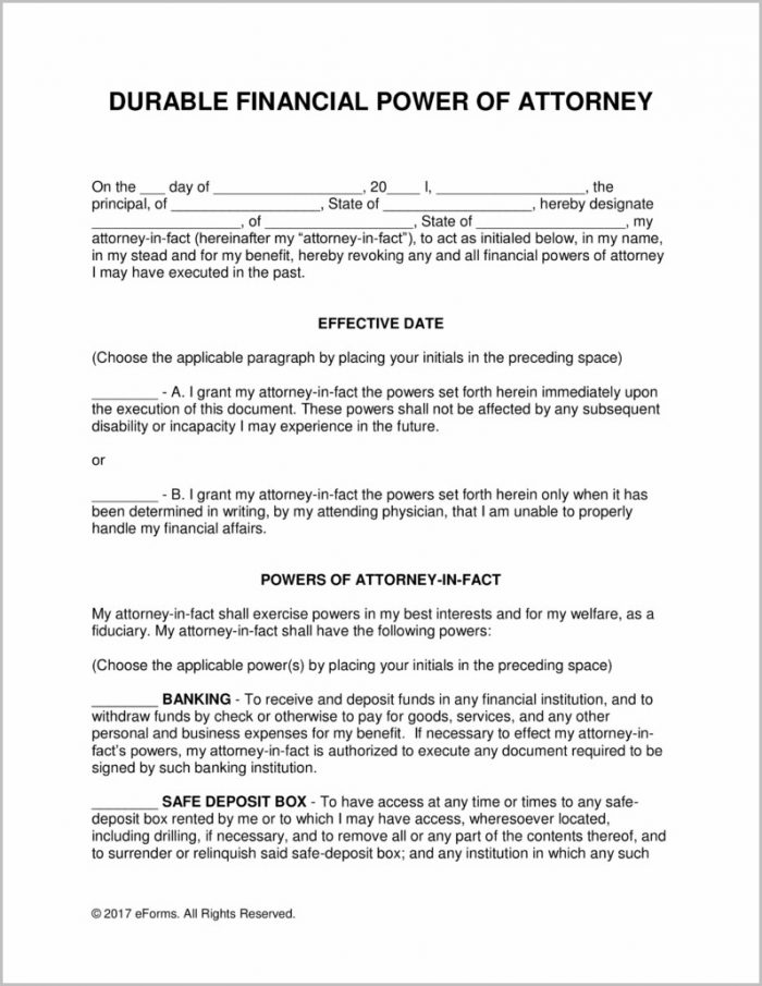 Durable Power Of Attorney Form Example Durable Power Of Attorney Form Example