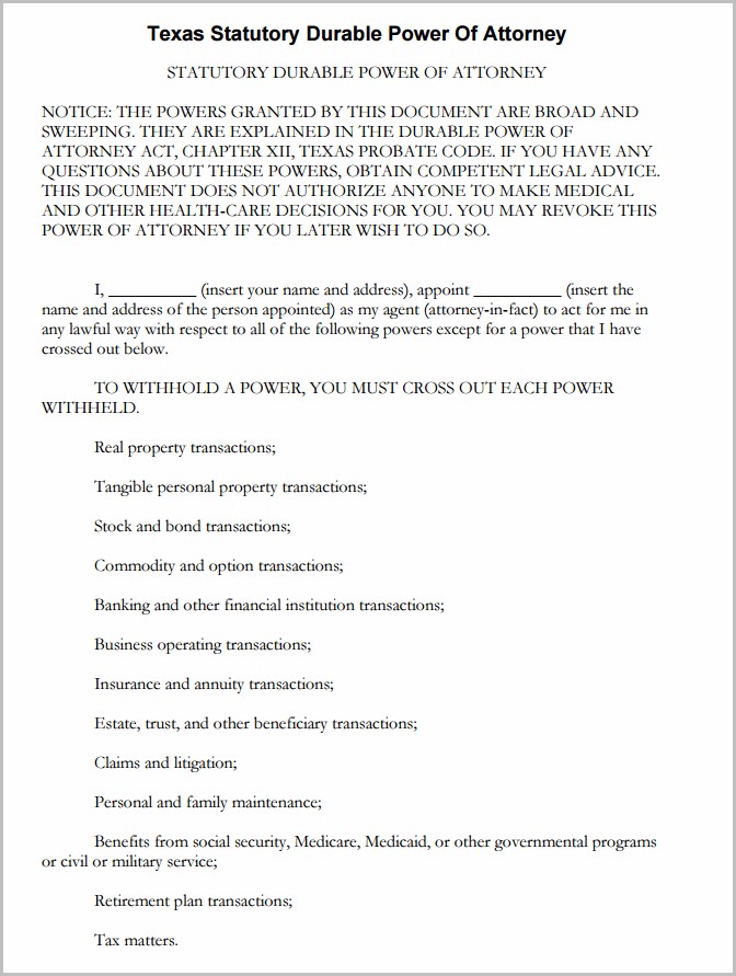 Durable Power Of Attorney Form For Banking Durable Power Of Attorney Form For Banking