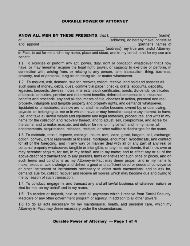 Durable Power Of Attorney Form For Oklahoma Durable Power Of Attorney Form For Oklahoma