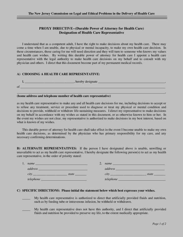 Durable Power Of Attorney Form Nj Durable Power Of Attorney Form Nj