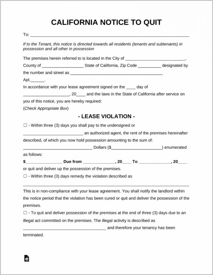 Eviction Notice Template Ca Eviction Notice Template Ca