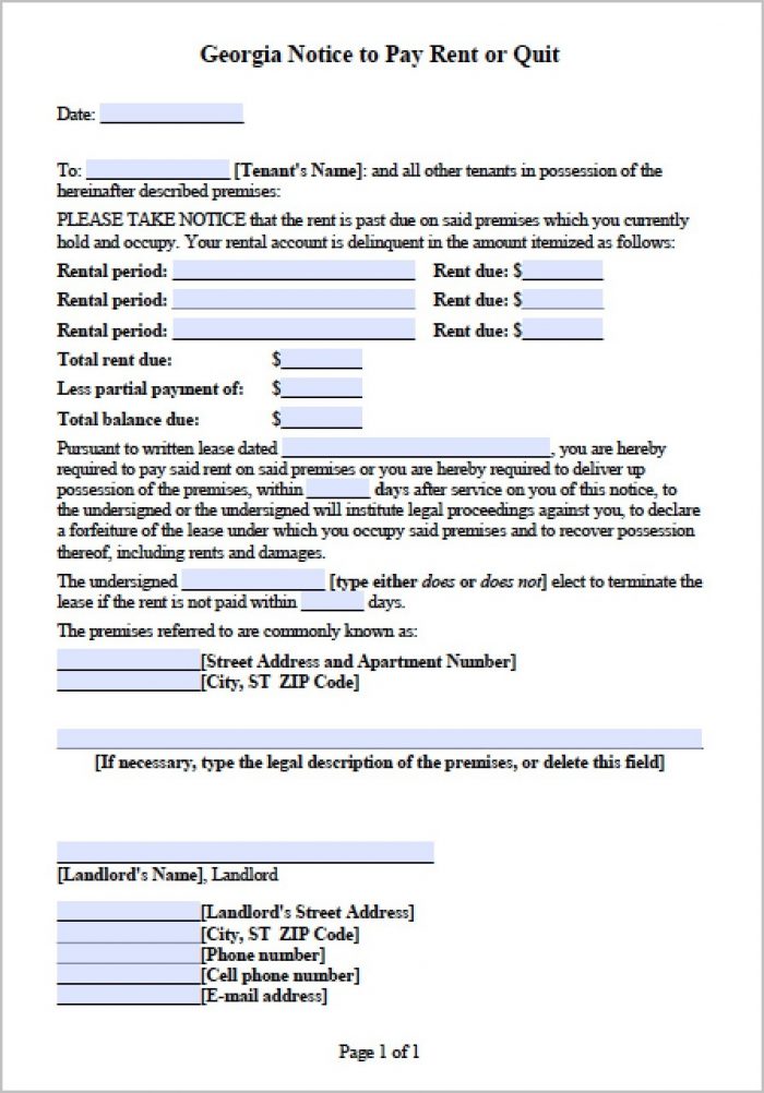 Eviction Notice Template Ga Eviction Notice Template Ga