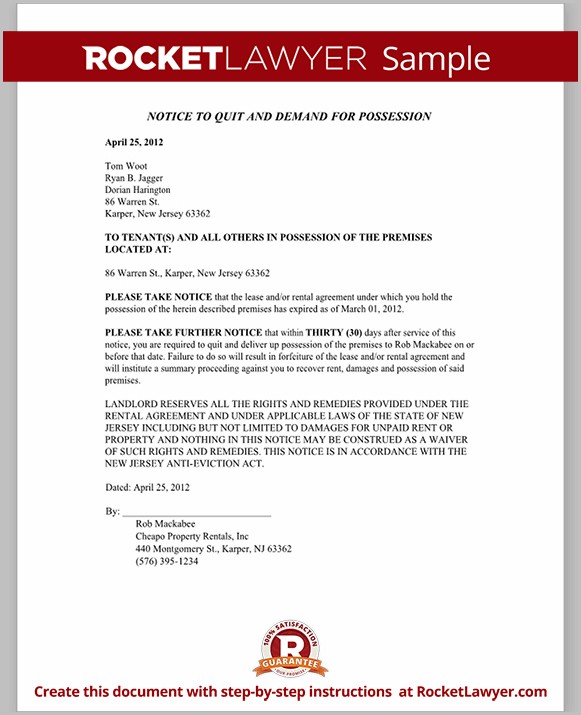 Eviction Notice Template Nj Eviction Notice Template Nj