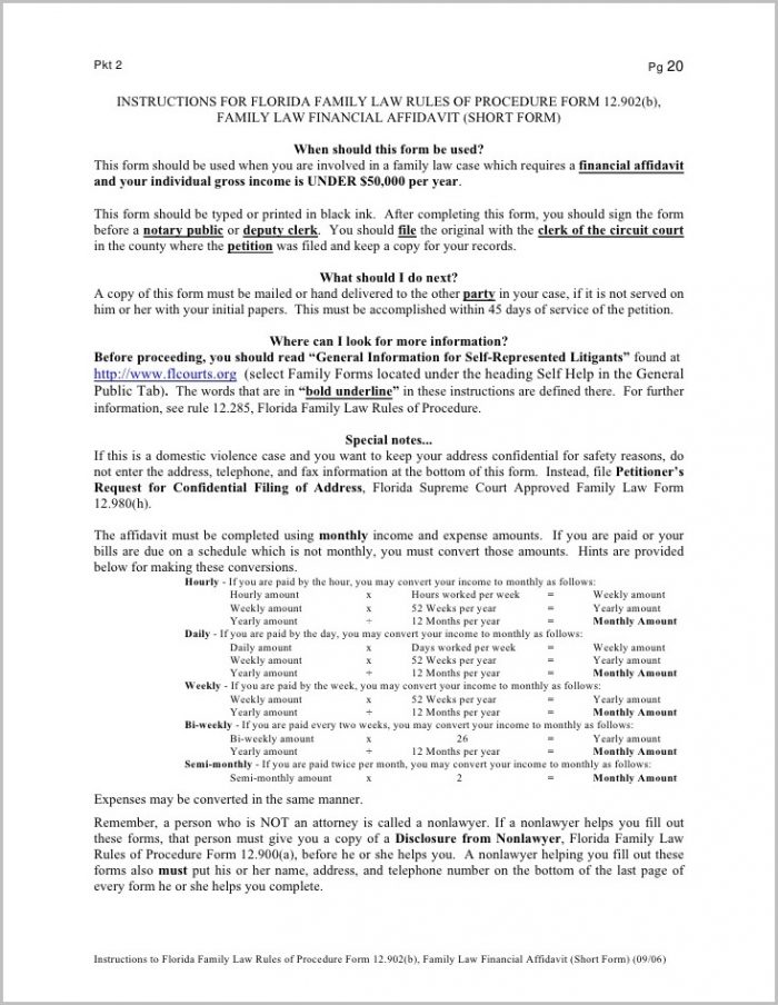 Florida Divorce Forms 12.902(b) Florida Divorce Forms 12.902(b)