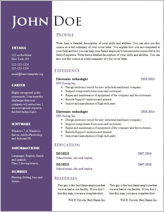 Free Creative Resume Templates Doc Free Creative Resume Templates Doc