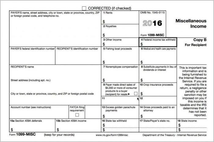 Free Printable 1099 Misc Form 2016 Free Printable 1099 Misc Form 2016