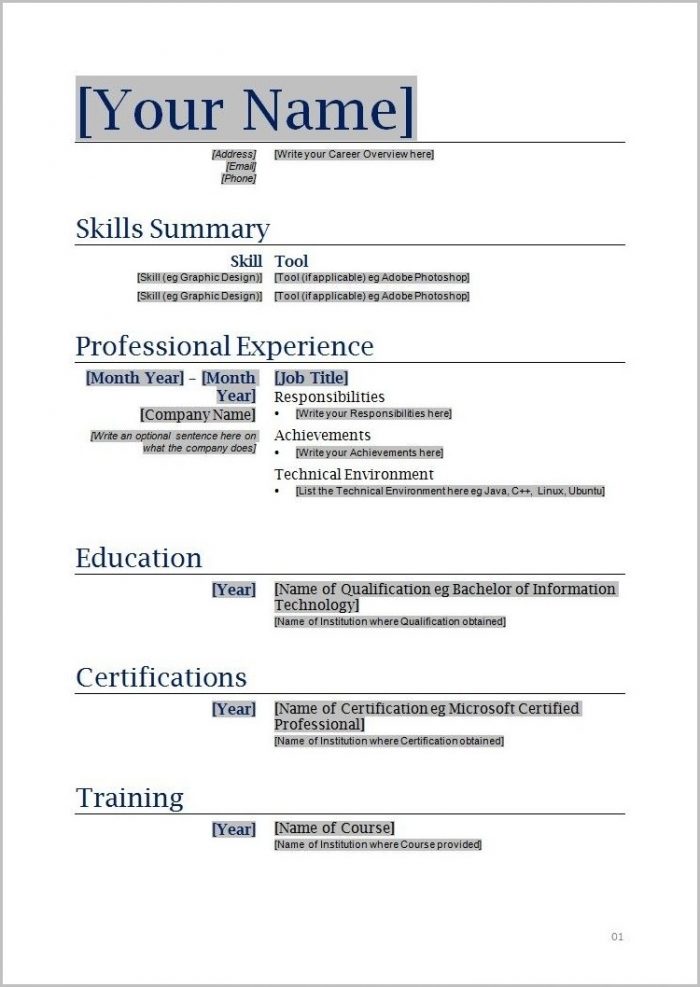Free Printable Resume Templates For Microsoft Word Free Printable Resume Templates For Microsoft Word