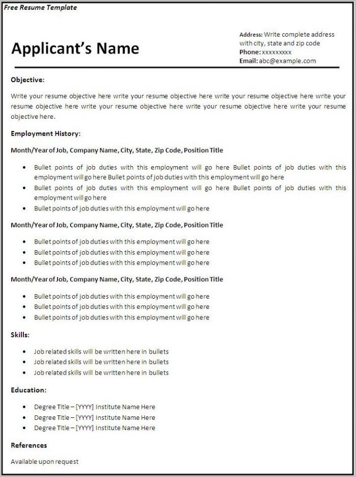 Free Printable Resume Templates For Word Free Printable Resume Templates For Word