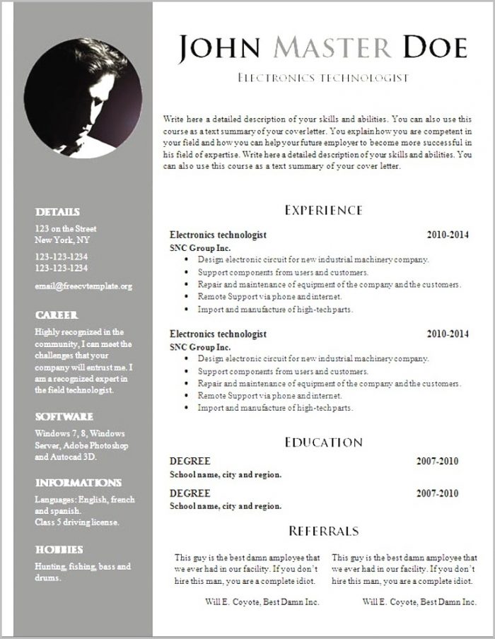 Free Resume Templates Word Document Free Resume Templates Word Document