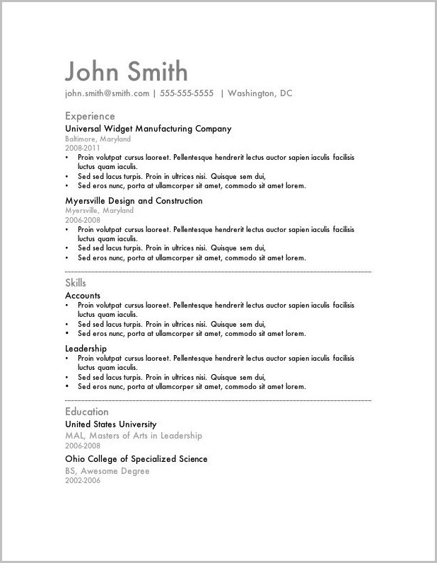 Free Simple Resume Templates For Word Free Simple Resume Templates For Word