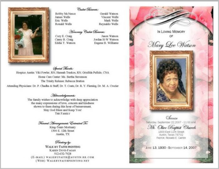 Funeral Program Booklet Template Funeral Program Booklet Template