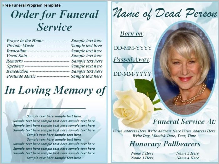 Funeral Program Template Free Funeral Program Template Free