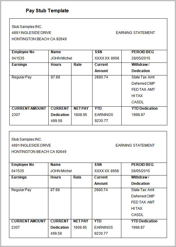 Generic Pay Stub Template Generic Pay Stub Template