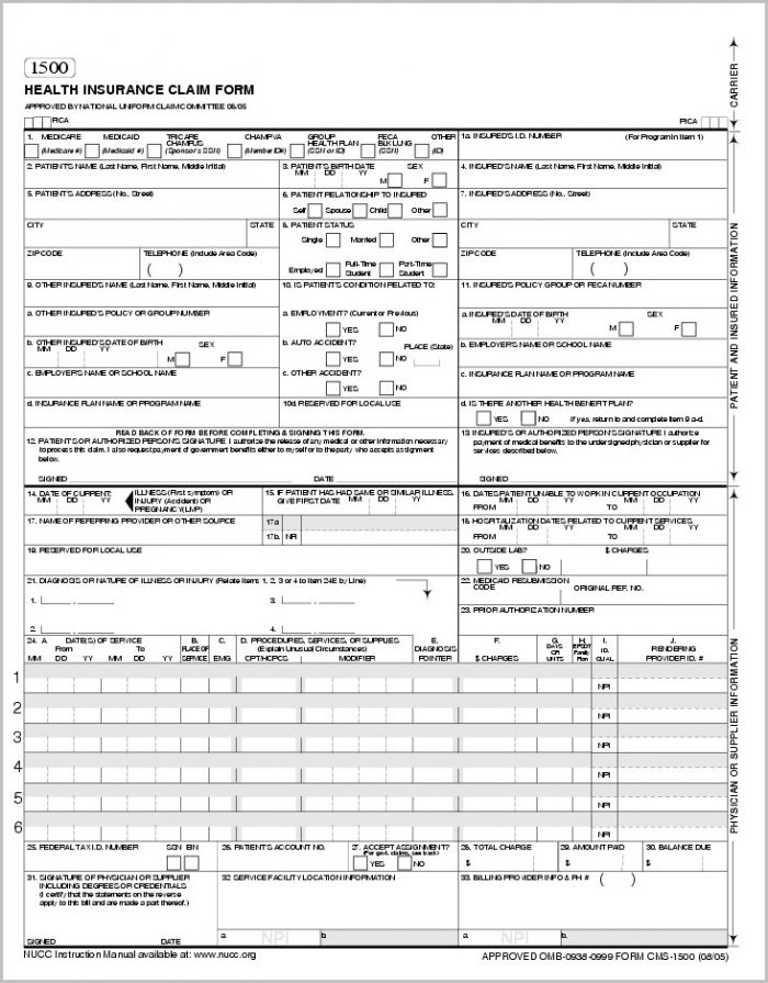 Free Fillable Hcfa Form Printable Forms Free Online