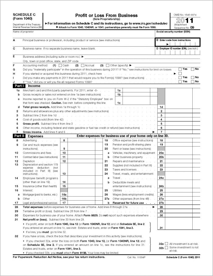 Form 1040 (schedule C) Profit Or Loss From Business (sole In Irs Form 1040 Schedule C Form 1040 (schedule C) Profit Or Loss From Business (sole In Irs Form 1040 Schedule C
