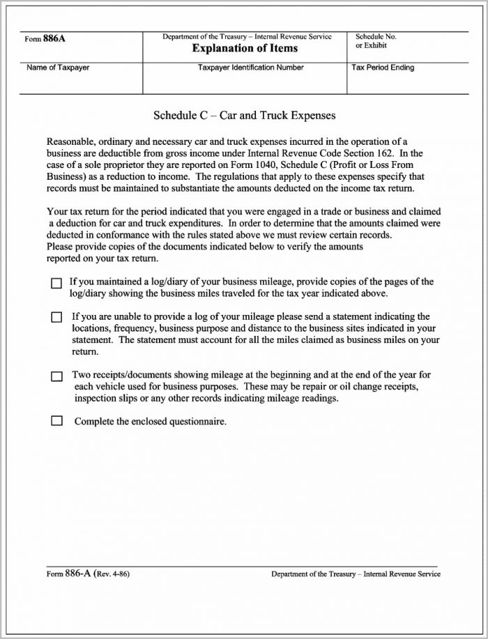 Irs Form 1040 Business Mileage Irs Form 1040 Business Mileage