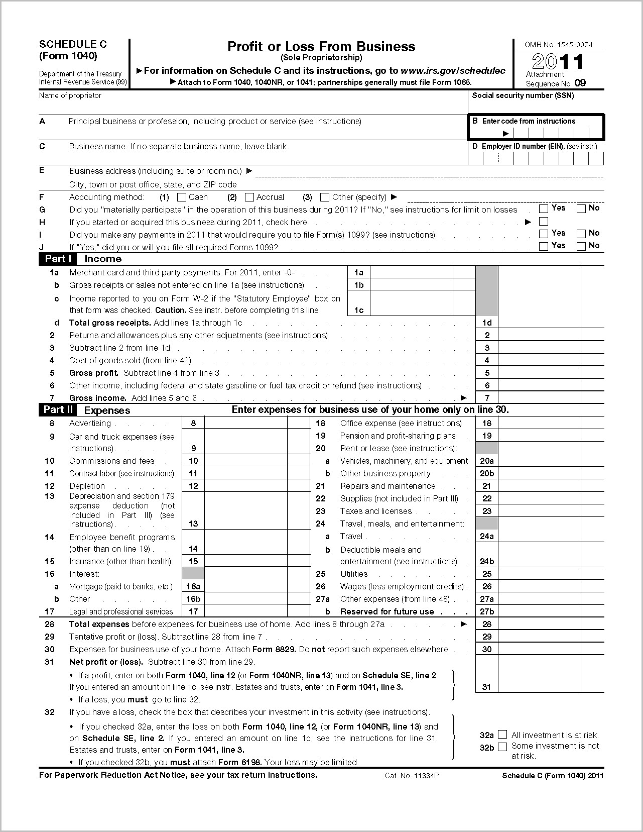 Form 1040 Schedule C Profit Or Loss From Business Sole In Irs
