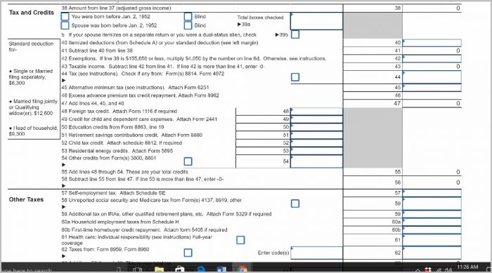 Irs Form 1040 Lines (56 Minus 46) Irs Form 1040 Lines (56 Minus 46)