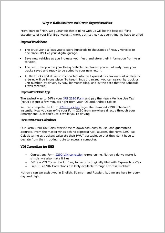 Irs Form 2290 Online File Irs Form 2290 Online File