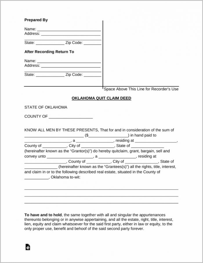 Oklahoma Quit Claim Deed Form Oklahoma Quit Claim Deed Form