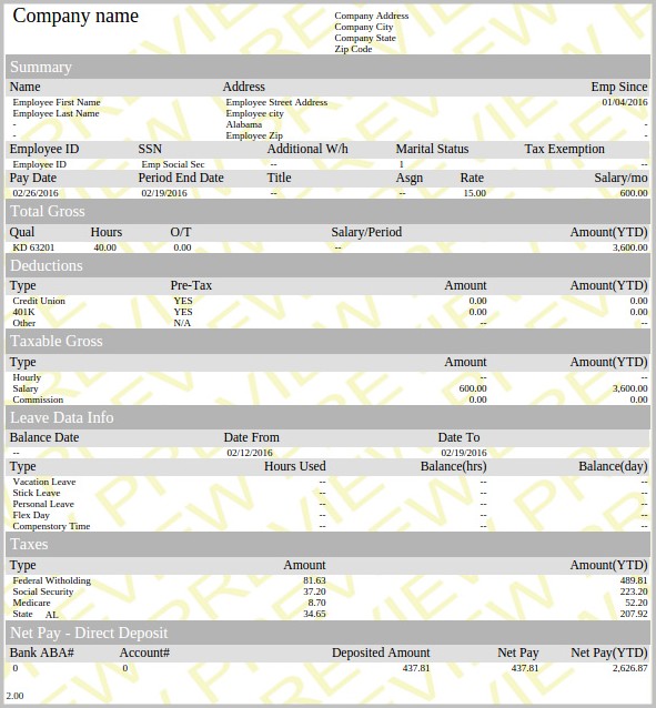 Pay Stub Template Download Pay Stub Template Download