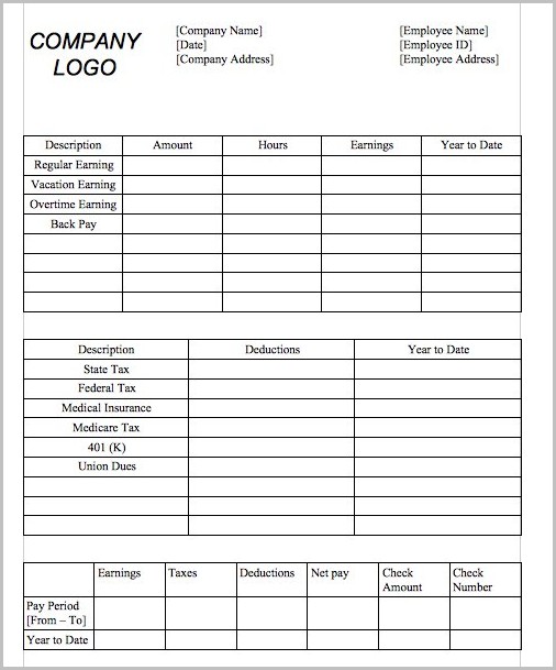 Pay Stub Template Microsoft Office Pay Stub Template Microsoft Office