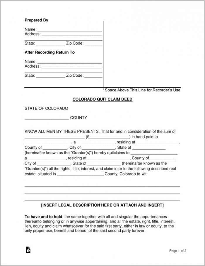 Quick Claim Deed Form Colorado Quick Claim Deed Form Colorado
