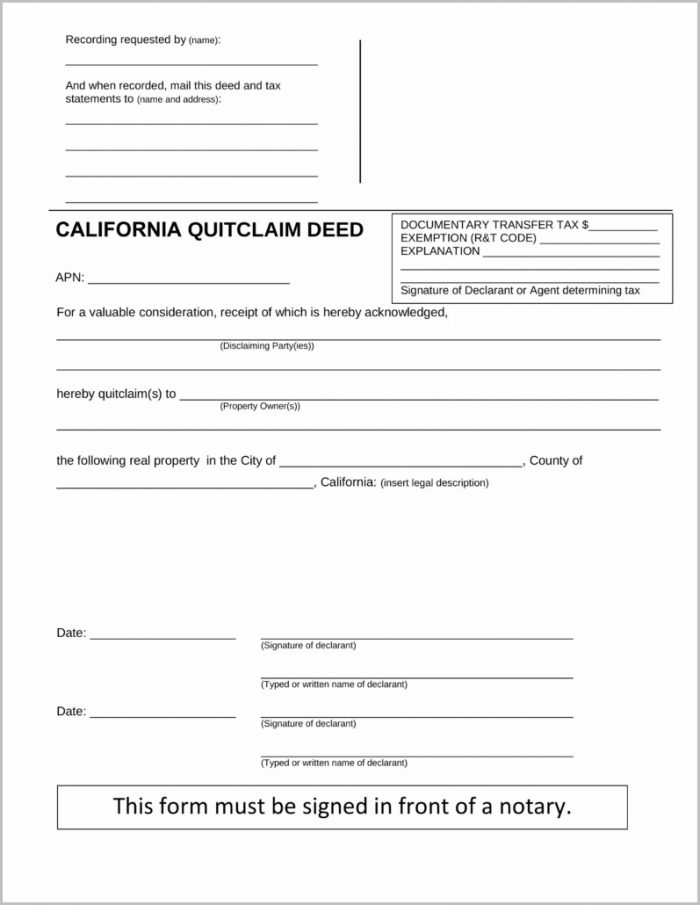 Quick Claim Deed Form For California Quick Claim Deed Form For California