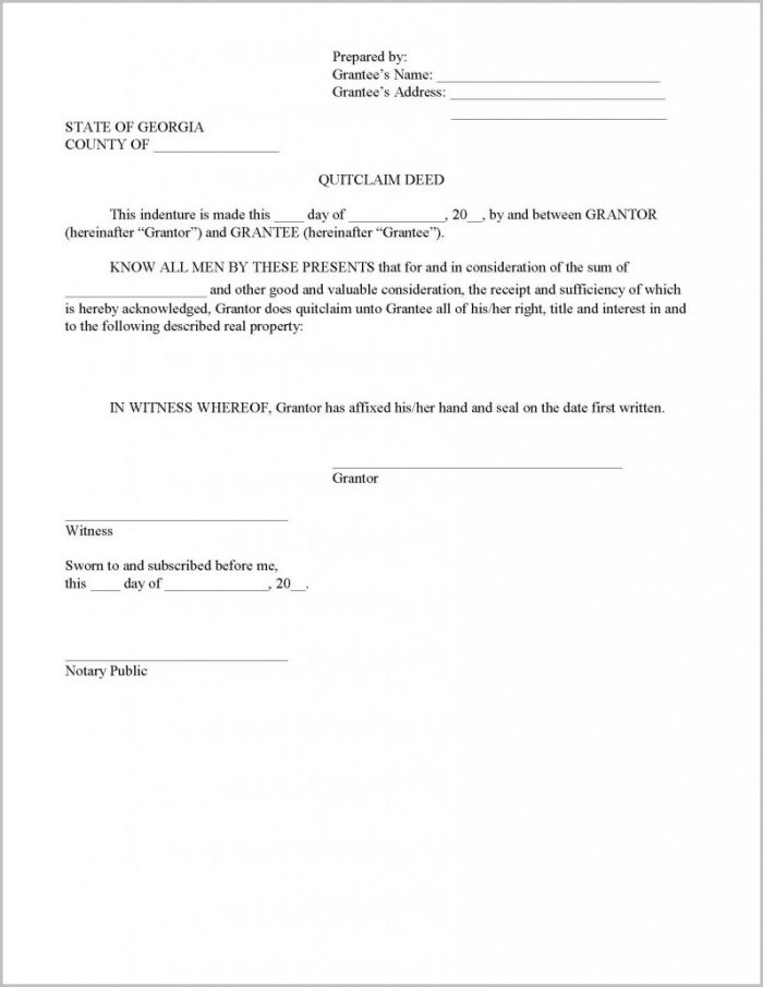 Quick Claim Deed Form For Georgia Quick Claim Deed Form For Georgia
