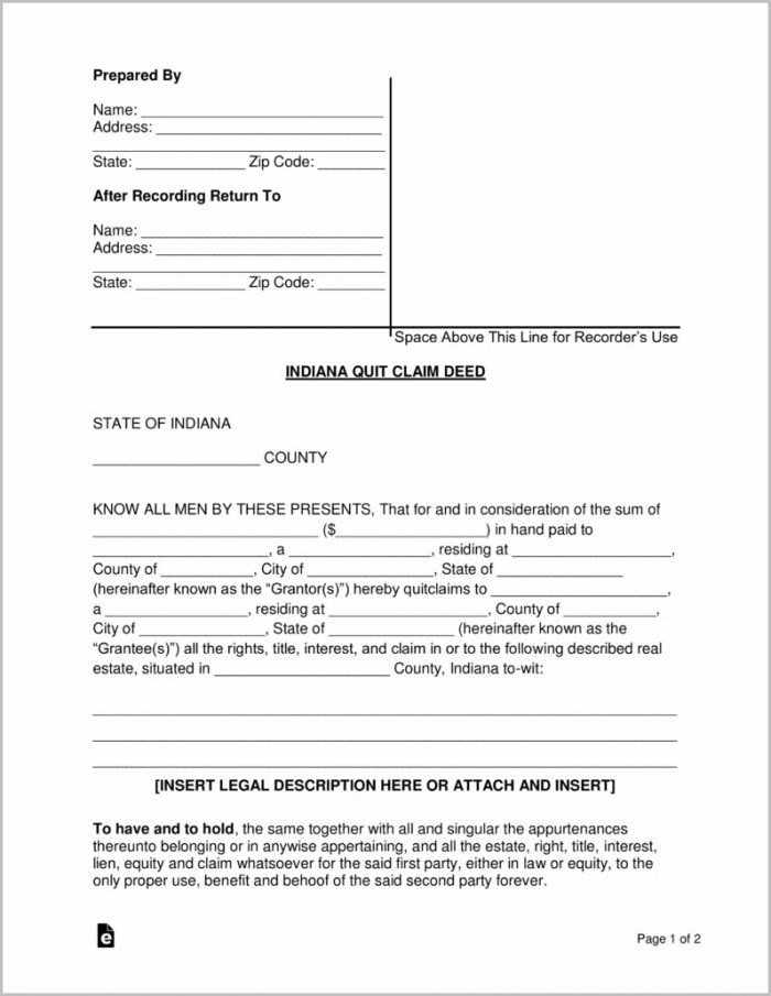 Quick Claim Deed Form Indiana Quick Claim Deed Form Indiana