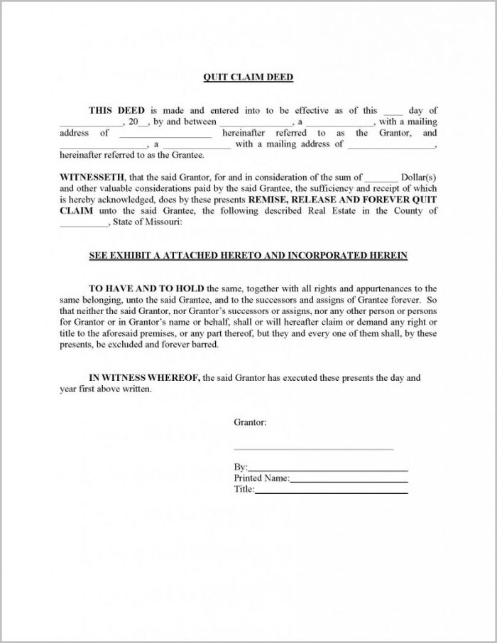 Quick Claim Deed Form Missouri Quick Claim Deed Form Missouri