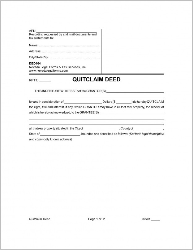Quick Claim Deed Form Nevada Quick Claim Deed Form Nevada