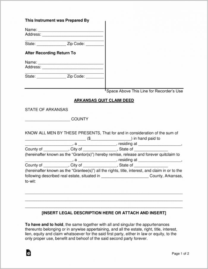 Quit Claim Deed Form Arkansas Quit Claim Deed Form Arkansas
