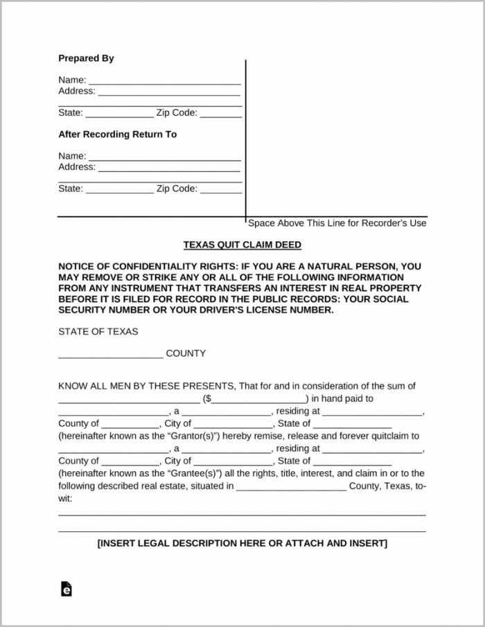 Quit Claim Deed Form In Texas Quit Claim Deed Form In Texas