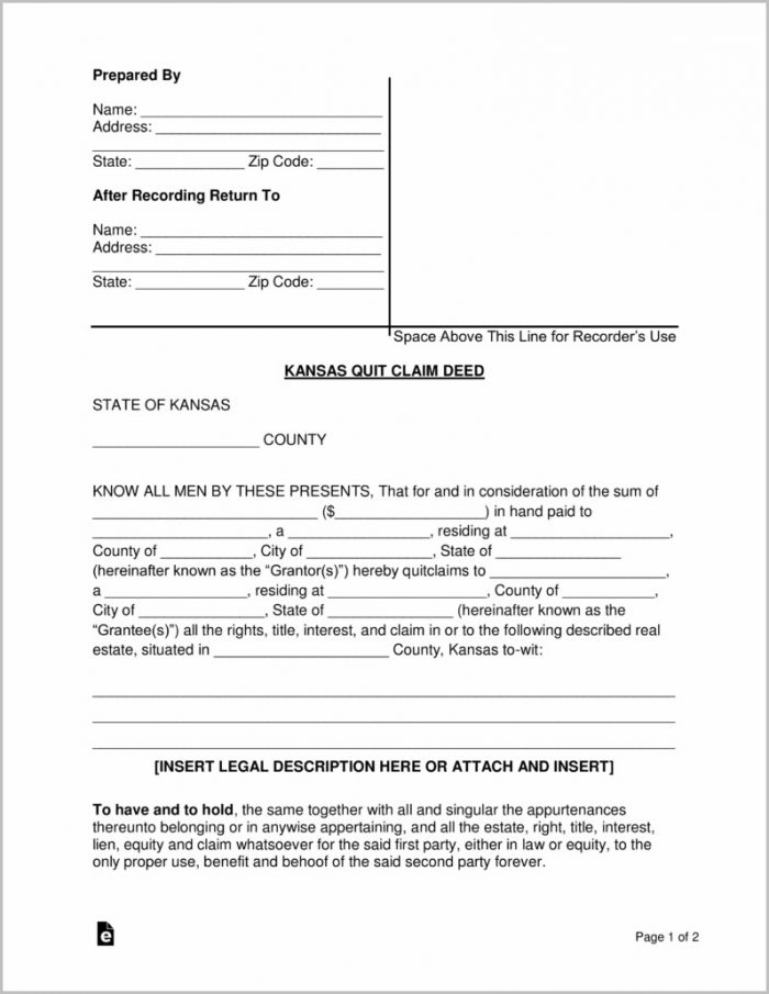 Quit Claim Deed Form Kansas Quit Claim Deed Form Kansas