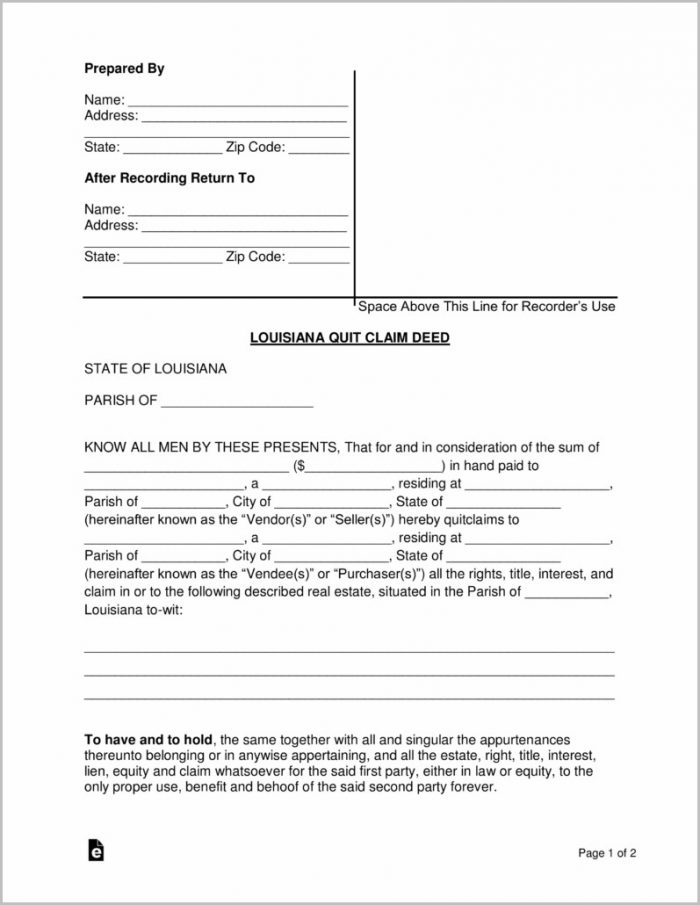 Quit Claim Deed Form Louisiana Quit Claim Deed Form Louisiana