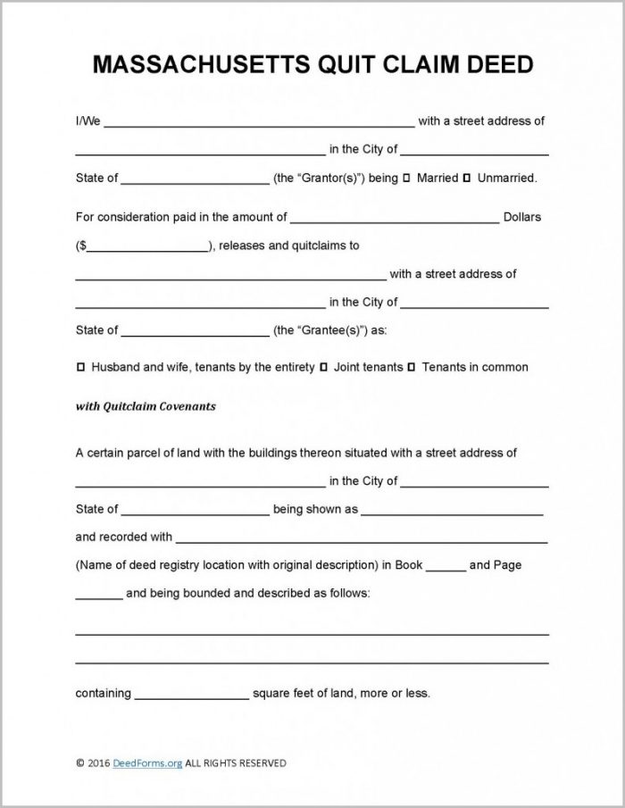 Quit Claim Deed Form Massachusettsb Quit Claim Deed Form Massachusettsb