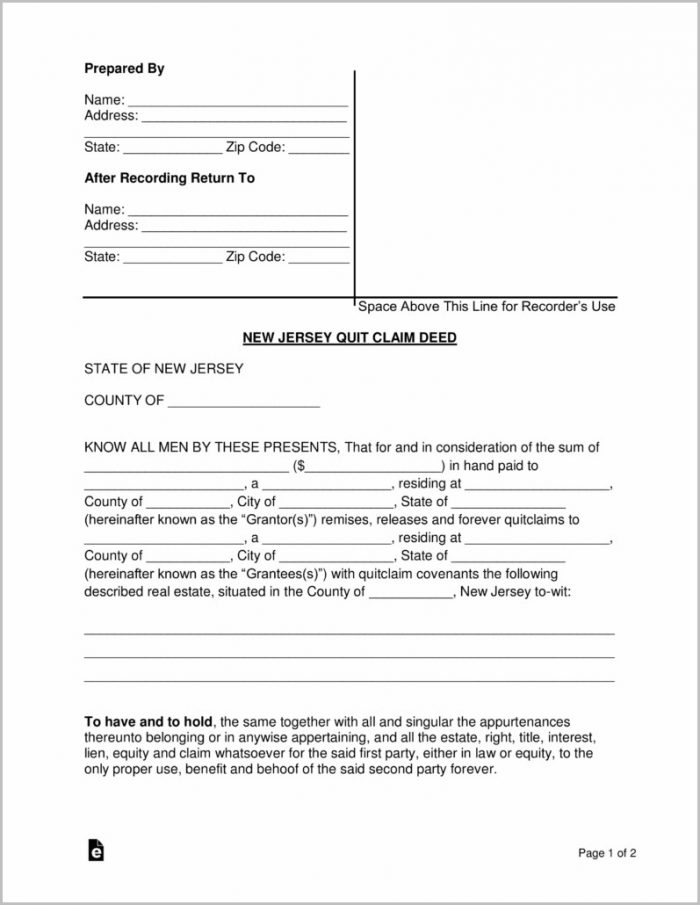 Quit Claim Deed Form New Jersey Quit Claim Deed Form New Jersey